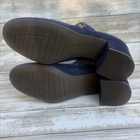 Cole Haan Saylor Grande Bootie Sz 9B Blue Suede Side Zipper Round Tow Block Heel - Picture 9 of 14